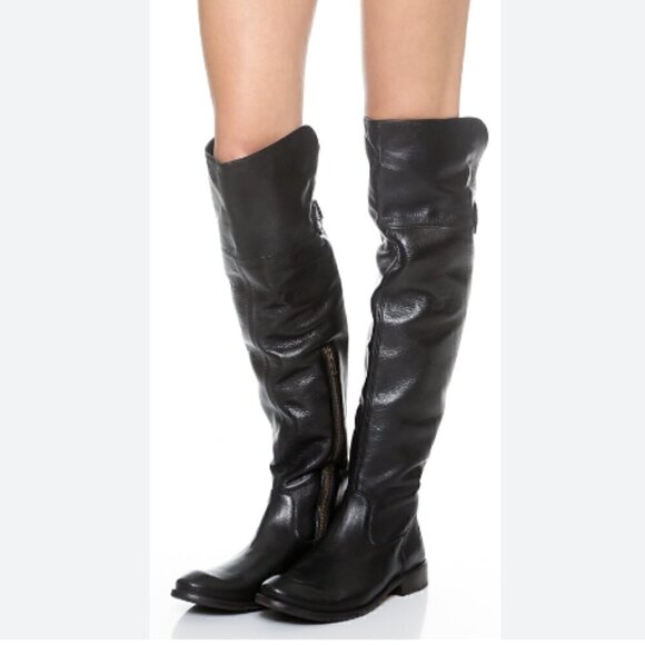 Frye Shirley Over-The-Knee Black Leather Riding Boots - Size 6.5 - Picture 3 of 14